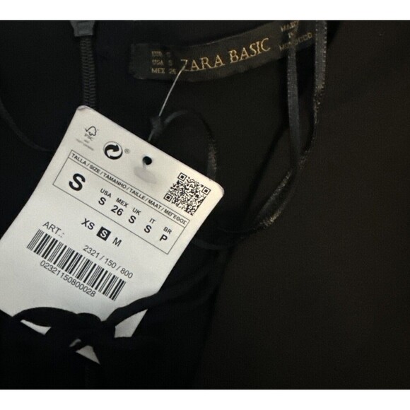 Zara Basic Women’s BLACK Lace Up Front Fit & Flair Dress 3/4 Sleeves Sz S  NWT - Picture 7 of 11